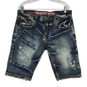 SMUGGLERS MOON BUTTON FLY DISTRESSED DENIM SHORTS